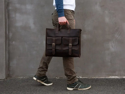 Handmade Leather Laptop Bag for Men Brown Office Briefcase