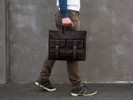 Handmade Leather Laptop Bag for Men Brown Office Briefcase