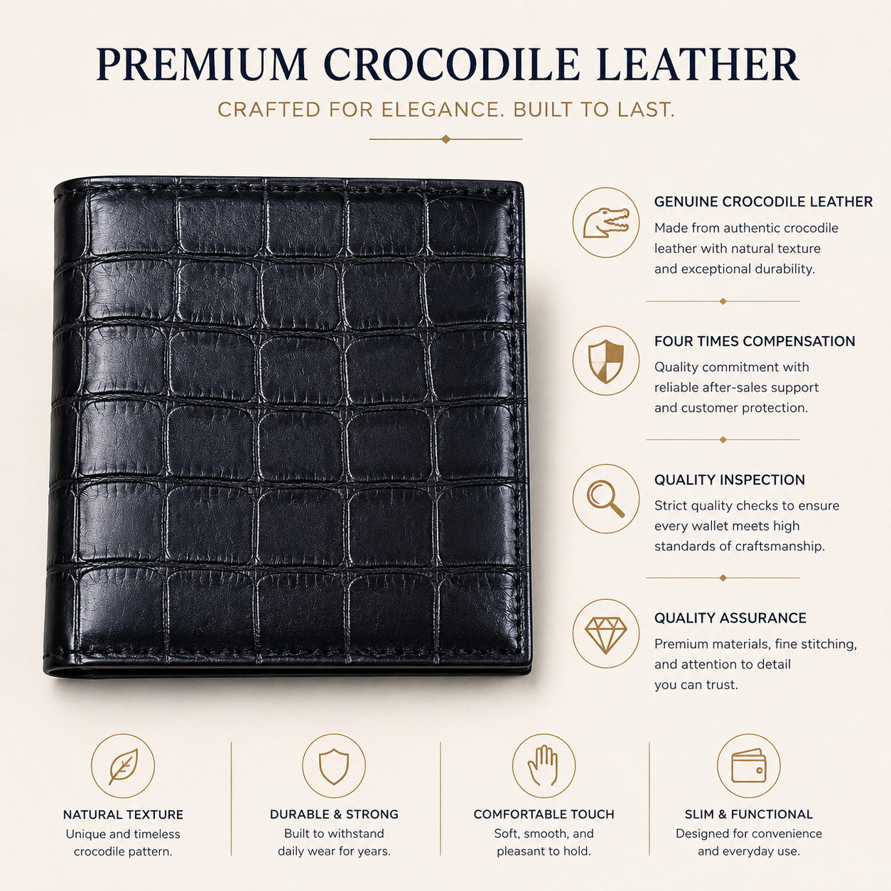 Genuine Crocodile Leather Passport Holder for Men