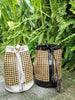 Rattan Leather Bucket Bag Boho Backpack Purse