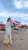 Bali Handmade Natural Rattan Tote Handbag Blue Lining