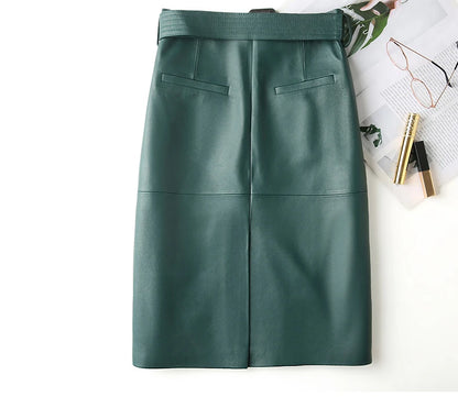 High-waisted pencil skirt in genuine leather