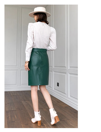 High-waisted pencil skirt in genuine leather
