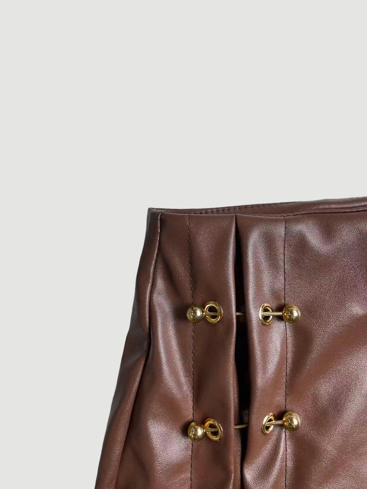 High-waisted brown faux leather bodycon pencil skirt