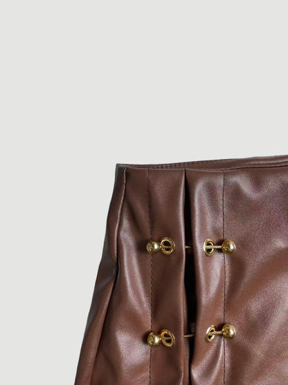 High-waisted brown faux leather bodycon pencil skirt