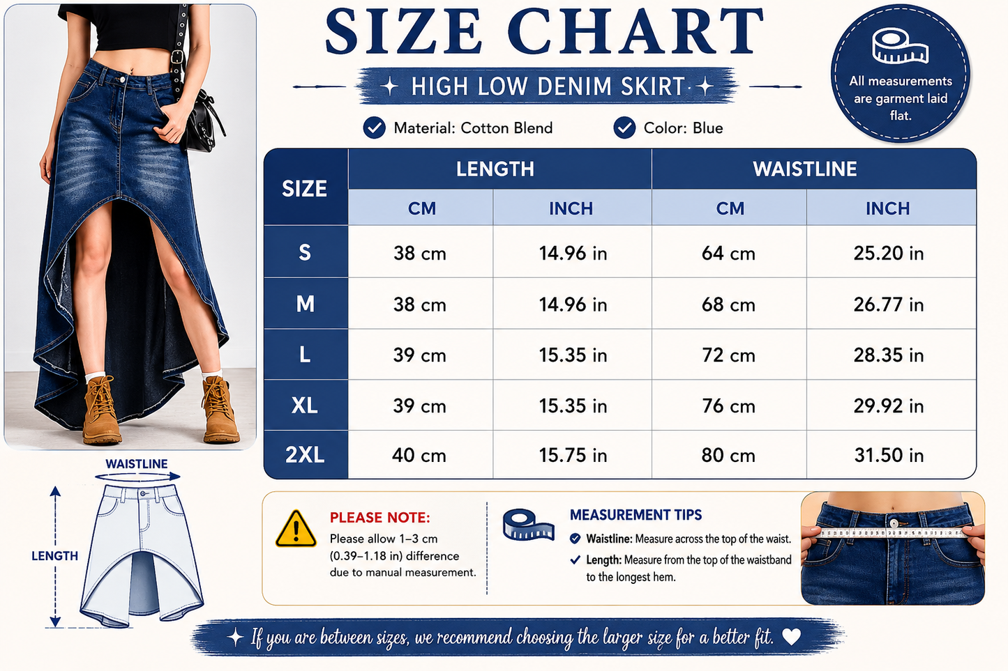Long jeans skirt high waist asymmetrical hem design