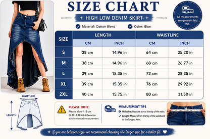 Long jeans skirt high waist asymmetrical hem design