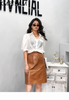 High waist leather straight skirt in genuine leather with a clean fit and practical pockets
