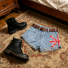High waisted denim shorts with union jack print