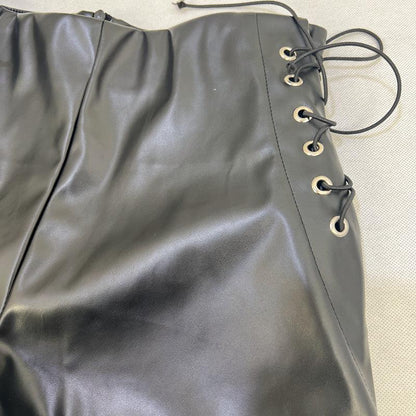 Women’s Black Faux Leather Lace Up Shorts