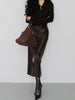 Women’s Genuine Leather Midi Skirt with Front Slit