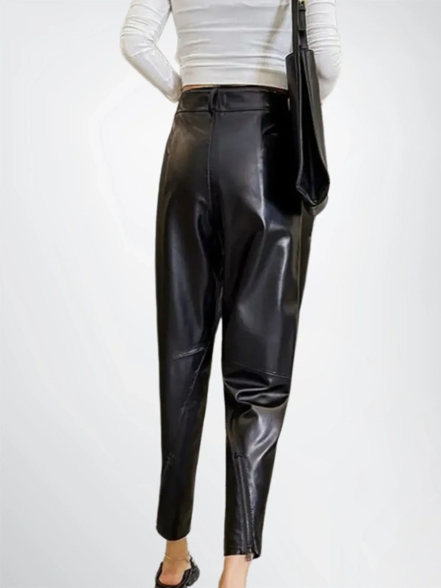 Women's High Waisted Black Leather Pants