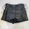 Women’s Black Faux Leather Lace Up Shorts