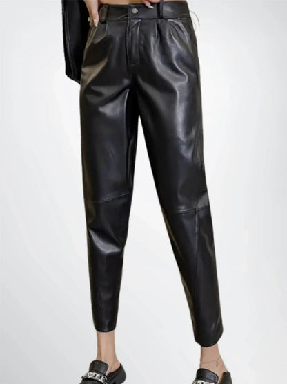 Women's High Waisted Black Leather Pants