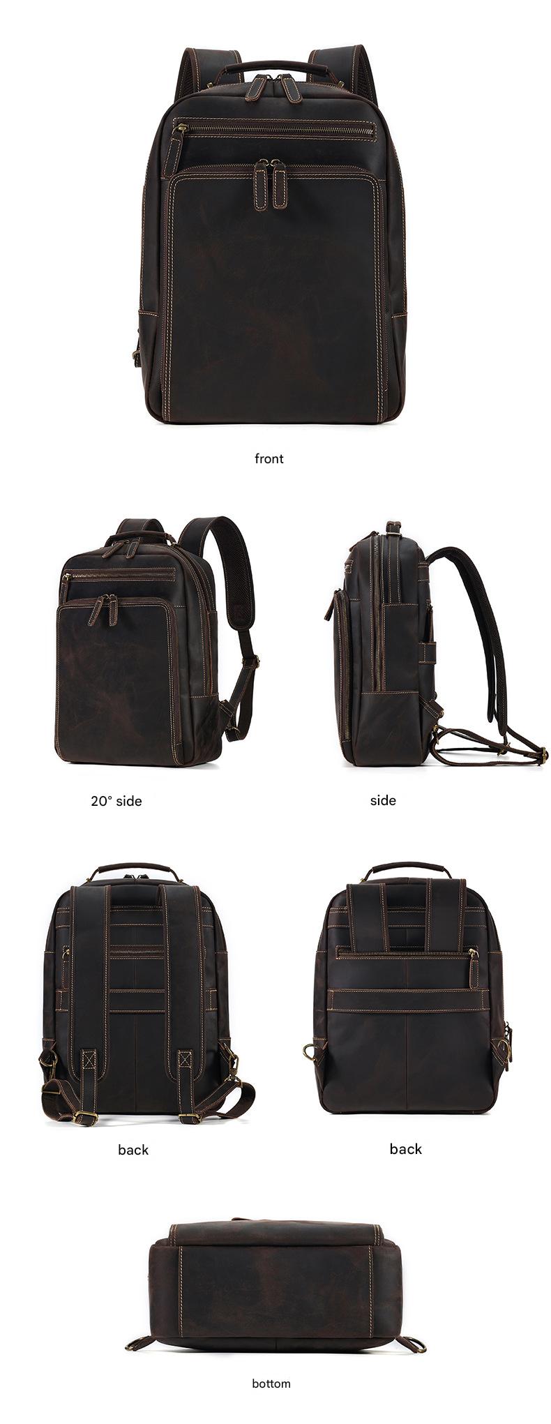 Men’s Leather Backpack with Trolley Sleeve 15.6-Inch Laptop
