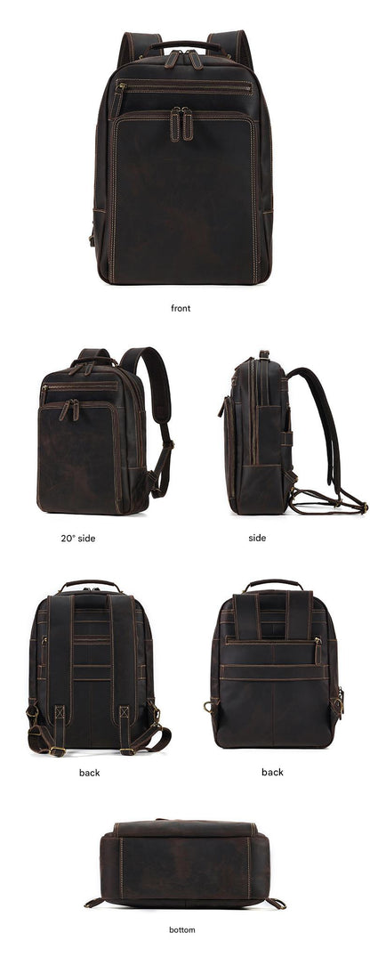 Men’s Leather Backpack with Trolley Sleeve 15.6-Inch Laptop