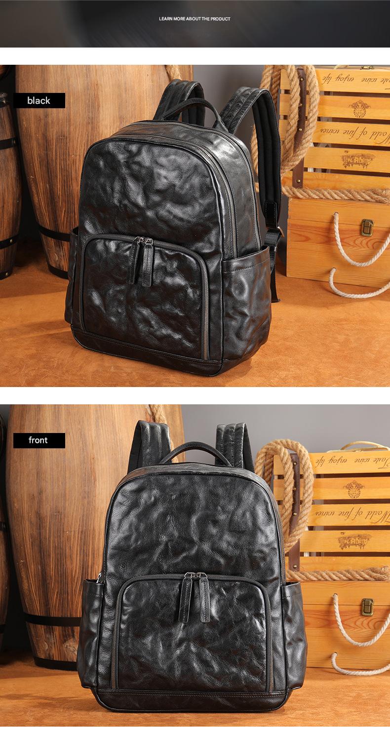 Genuine Black Leather Men’s Backpack with Trolley Sleeve