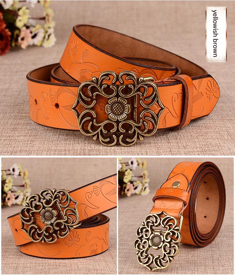 women’s genuine leather carved floral belt