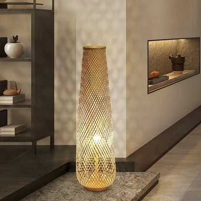 Modern bamboo weaving column floor lamp