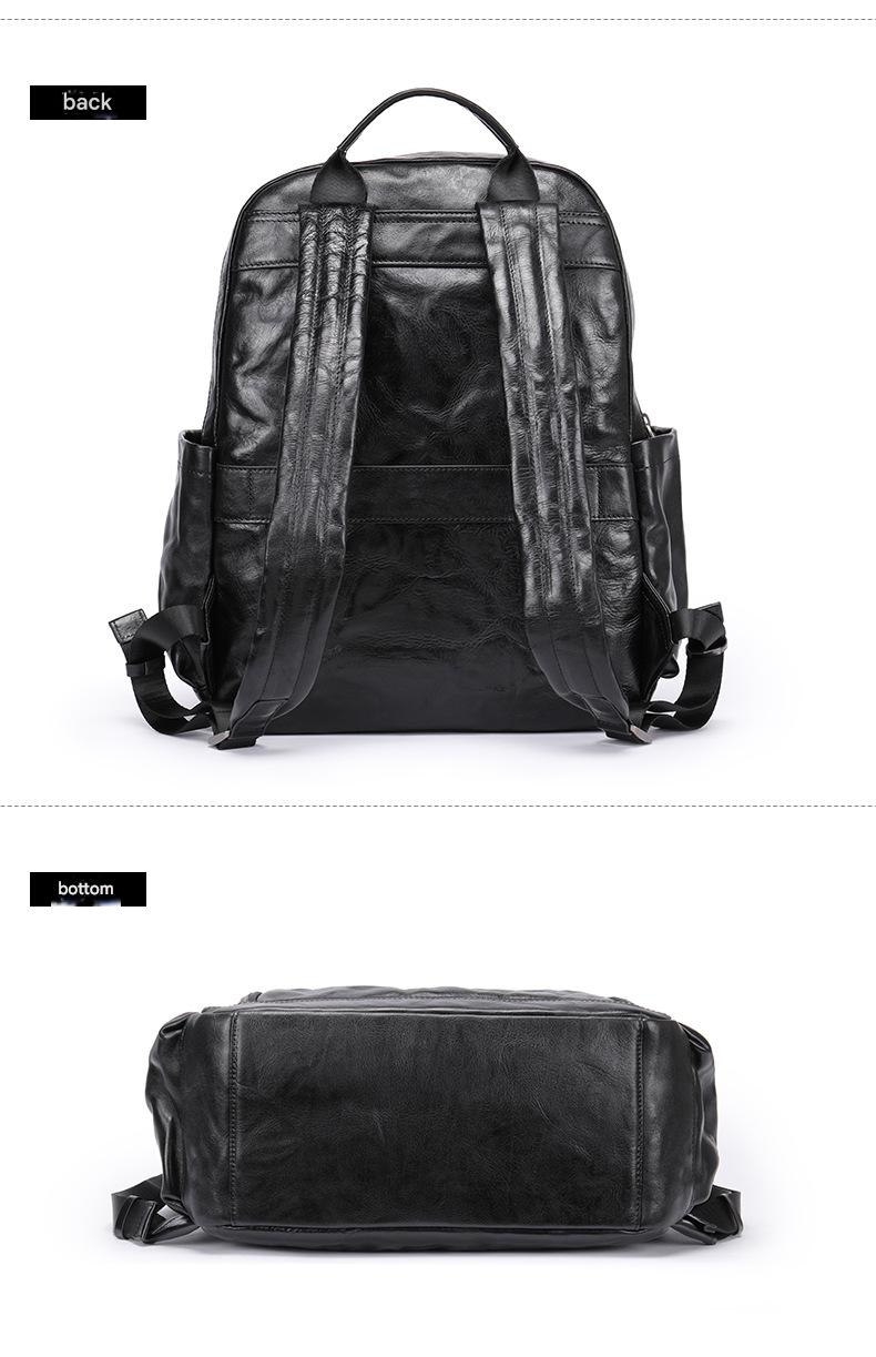 Genuine Black Leather Men’s Backpack with Trolley Sleeve