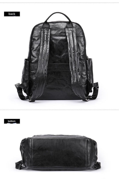 Genuine Black Leather Men’s Backpack with Trolley Sleeve