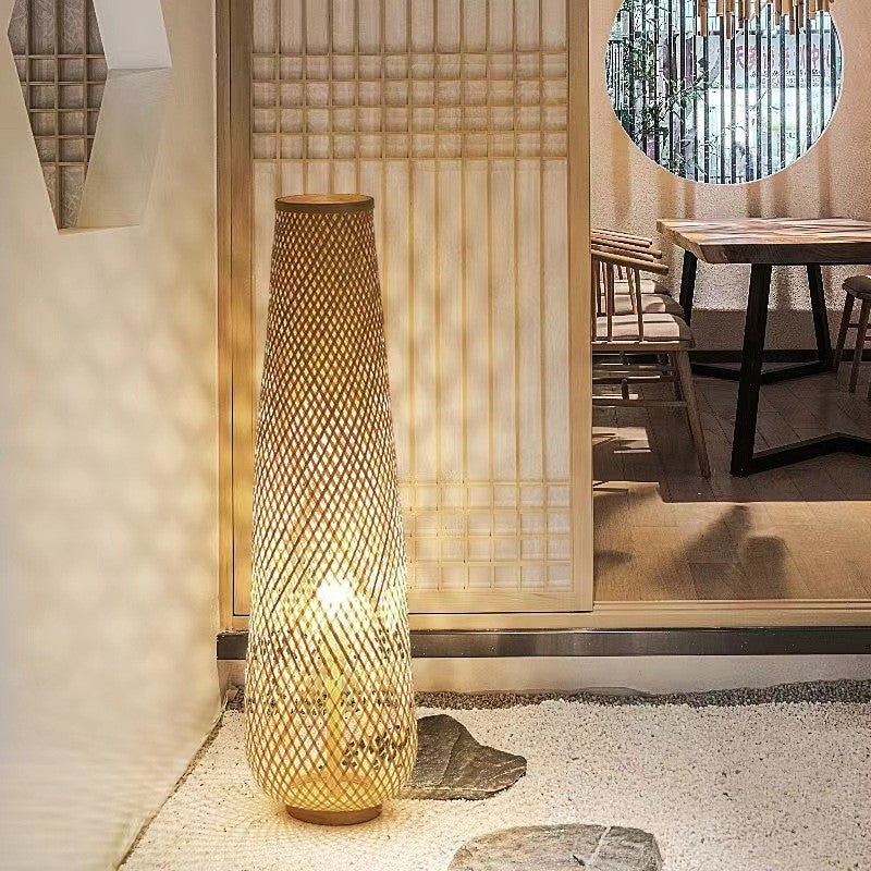 Modern bamboo weaving column floor lamp