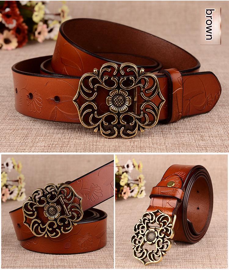 women’s genuine leather carved floral belt