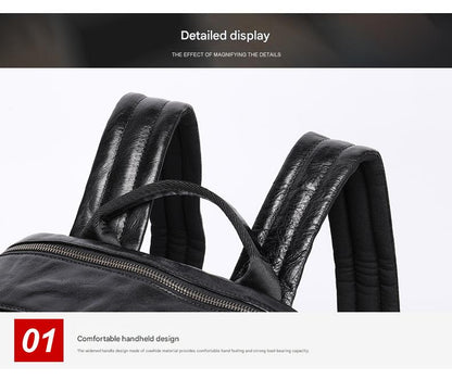 Genuine Black Leather Men’s Backpack with Trolley Sleeve
