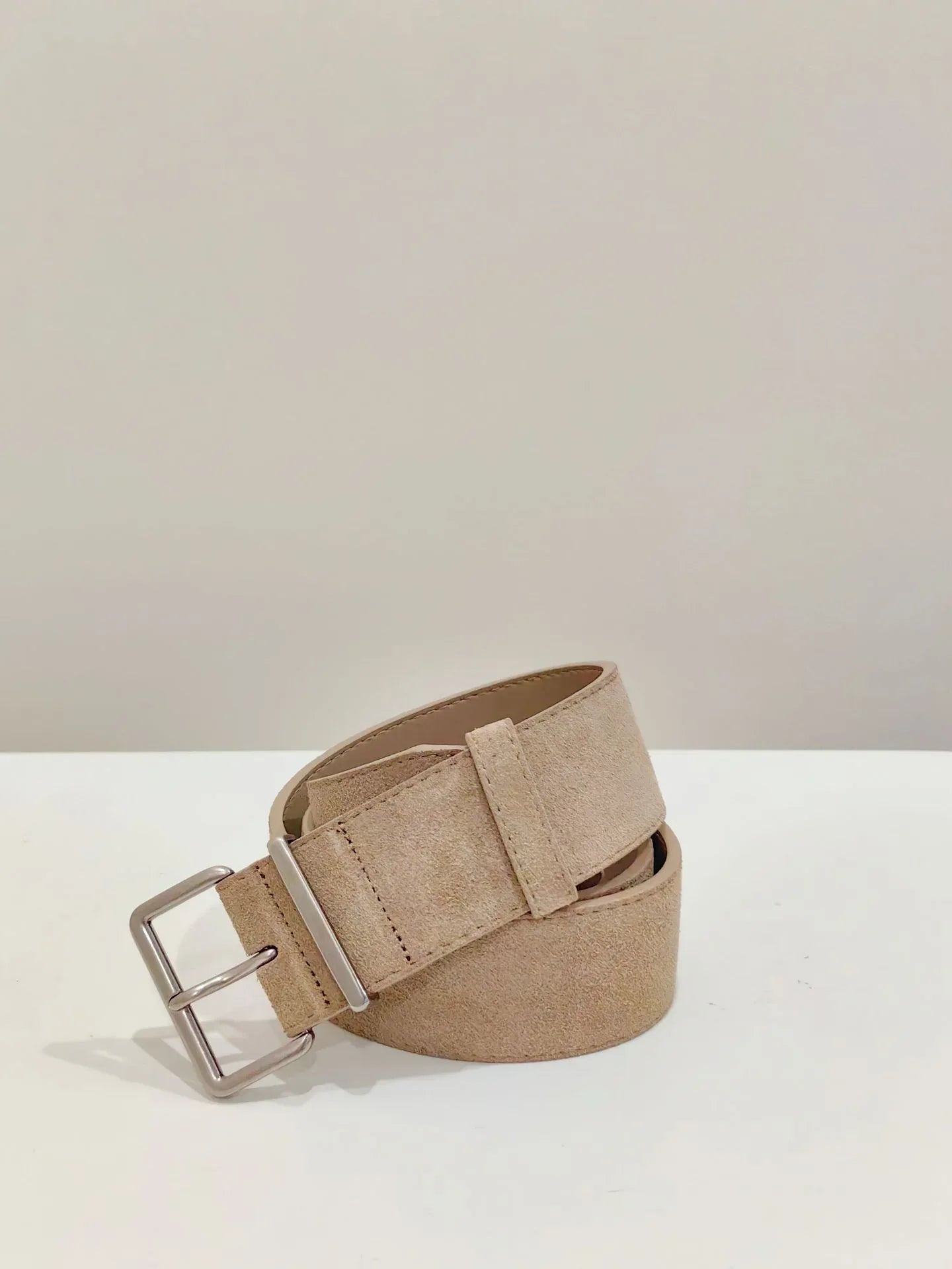 Women suede leather wide belt for coats Khaki (silver buckle)