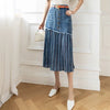 Women's knee length jean skirts with mesh detail