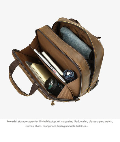 Real Leather Trolley Suitcase Carry-On with Wheels