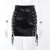 Women's black leather mini skirt with adjustable lacing