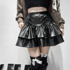 Black faux leather mini skirt lace up corset