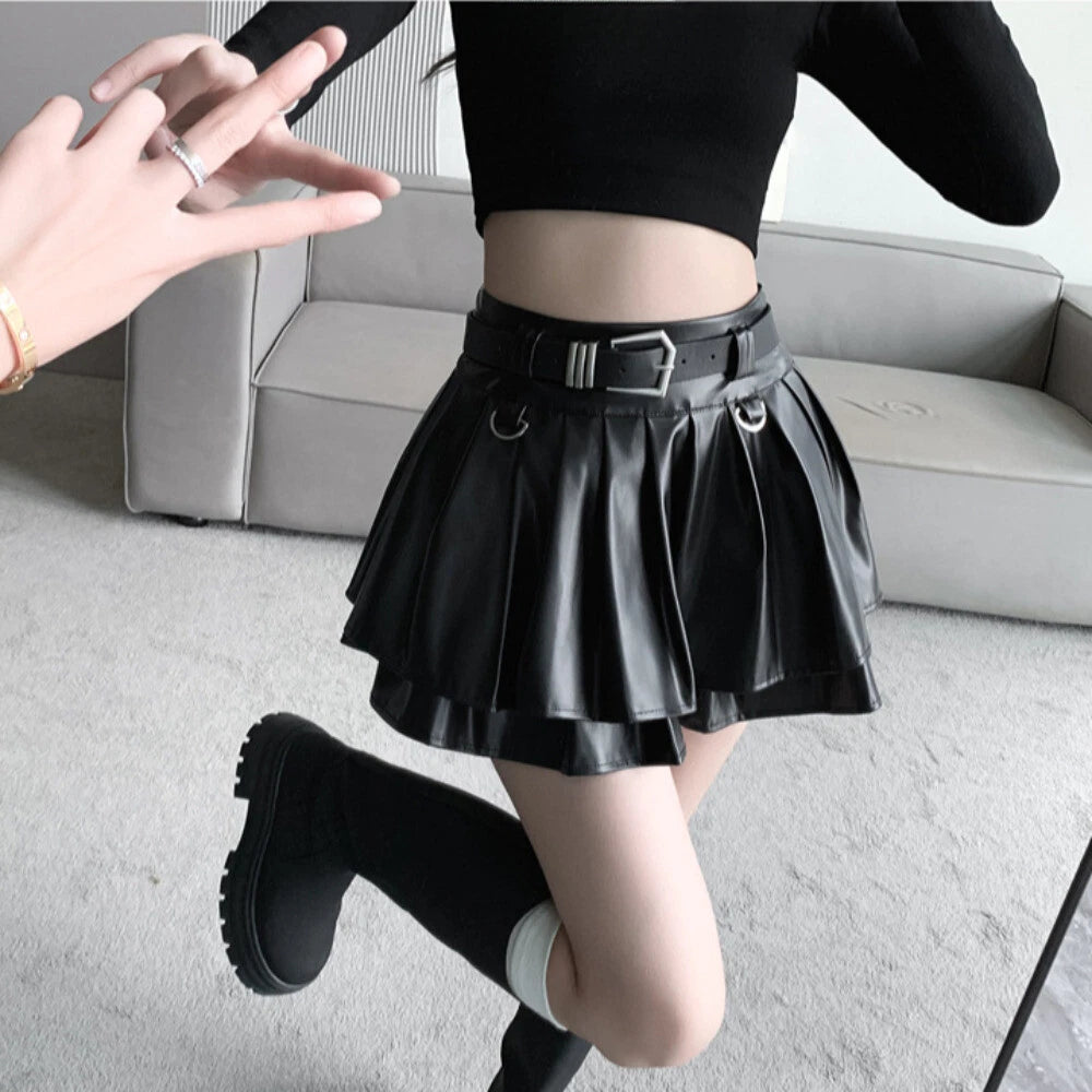 Silver metallic faux leather mini skirt