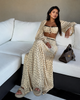 Cream polka dot square neck crop top and high waist maxi skirt set