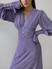 Baby Blue V Neck Long Sleeve Midi Dress