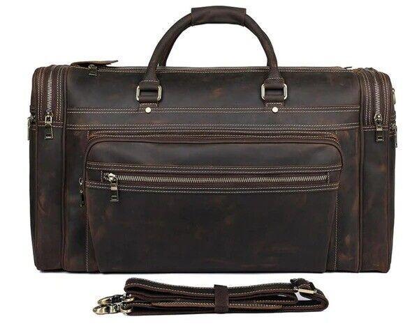 Large Leather Duffle Bag 24 Inch Brown Crazy Horse Travel Holdall