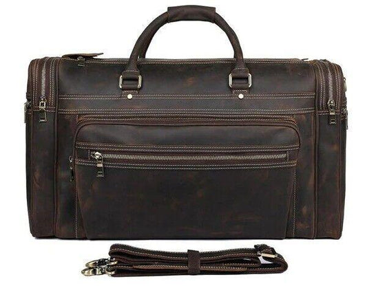 Large Leather Duffle Bag 24 Inch Brown Crazy Horse Travel Holdall