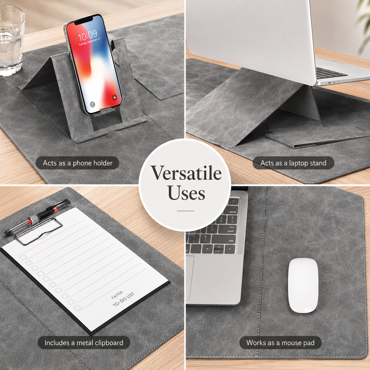 large leather desk pad with wipe-clean surface and reserved mouse area