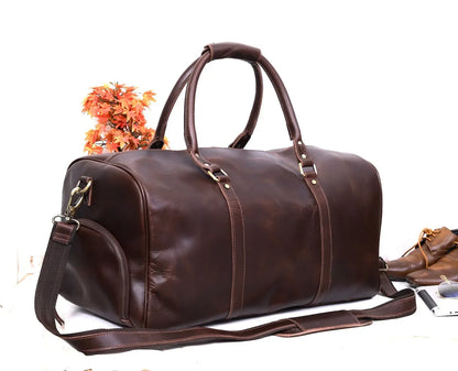 Leather Duffle Bag Large Genuine Cowhide Travel Holdall Style 1