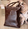 Leather Tote Bag With Outside Pockets for Women Dark Brown