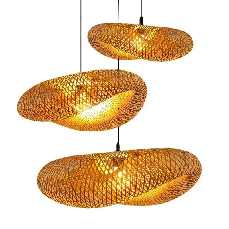 Bamboo Pendant Modern Rattan Chandelier Woven Oval