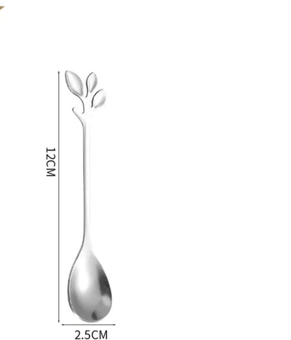 Boho Cutlery Set Stainless Steel Leaf Handle Dessert Fork and Spoon