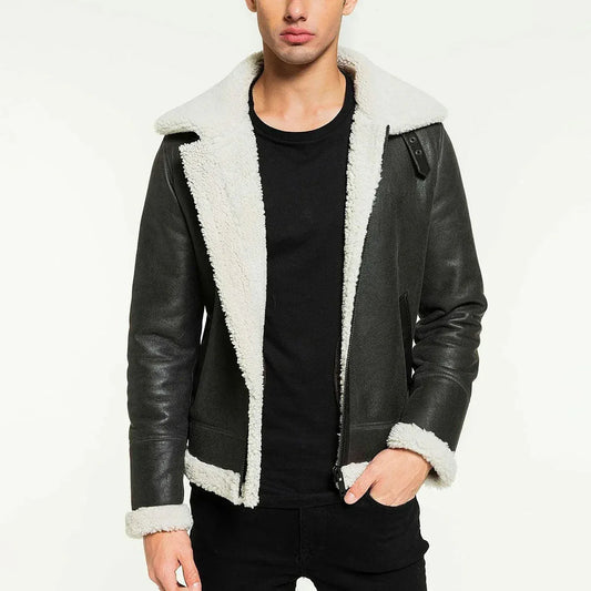Leather Biker Jacket With Fur Collar Mens Black