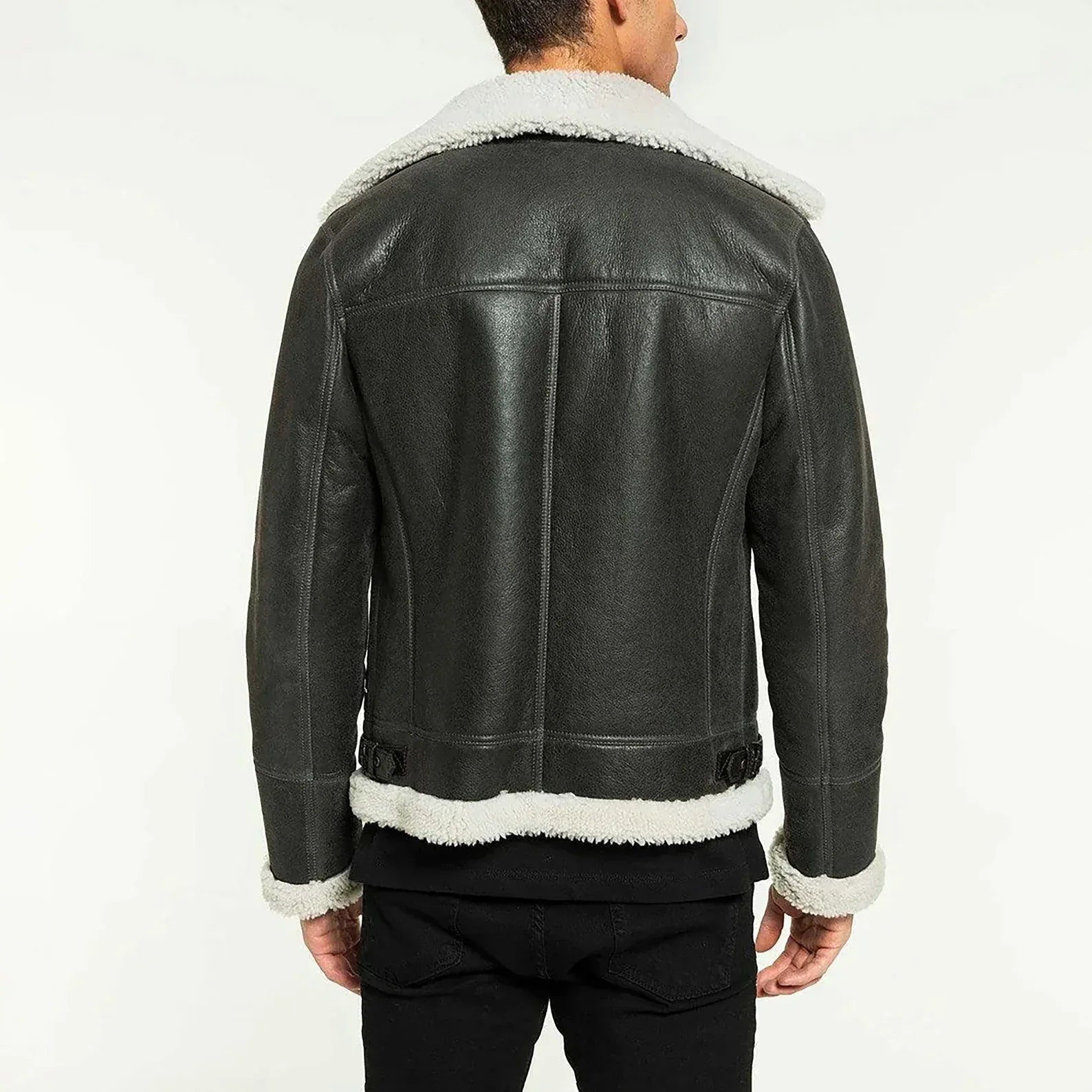 Leather Biker Jacket With Fur Collar Mens Black