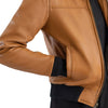 Tan Leather Hooded Jacket for Women Bomber Style