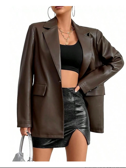 Womens leather coat with tailored button closure 1 XS