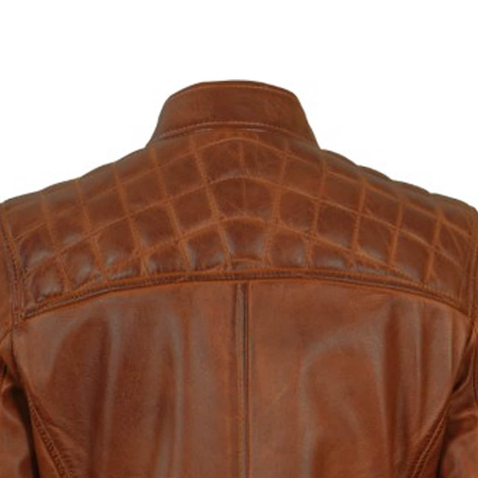 Brown Leather Jacket for Women Slim Fit Biker Style