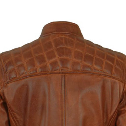 Brown Leather Jacket for Women Slim Fit Biker Style