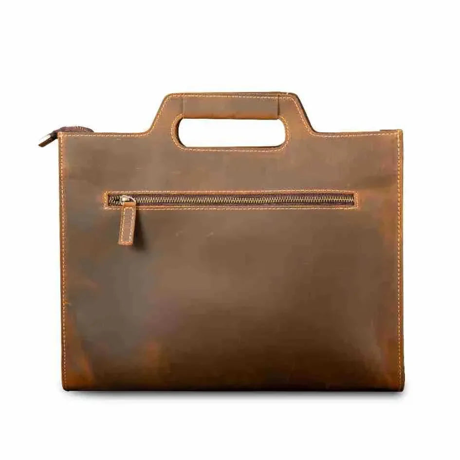 Leather Document Bag for Men Brown Crossbody Work Briefcase